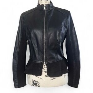 LA Coalition‎ Black Faux Leather Moto Peplum Jacket Womens Size Medium
